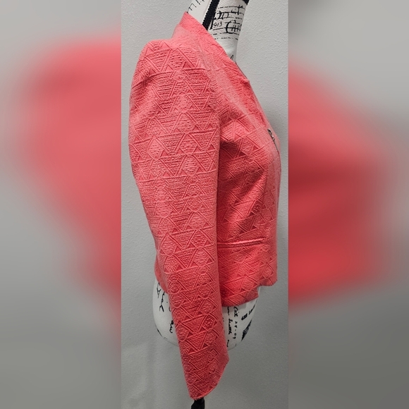 Zara Trafaluc Coral Full Cropped Zip Blazer Jacket Cotton Textured Size Medium - Picture 3 of 16